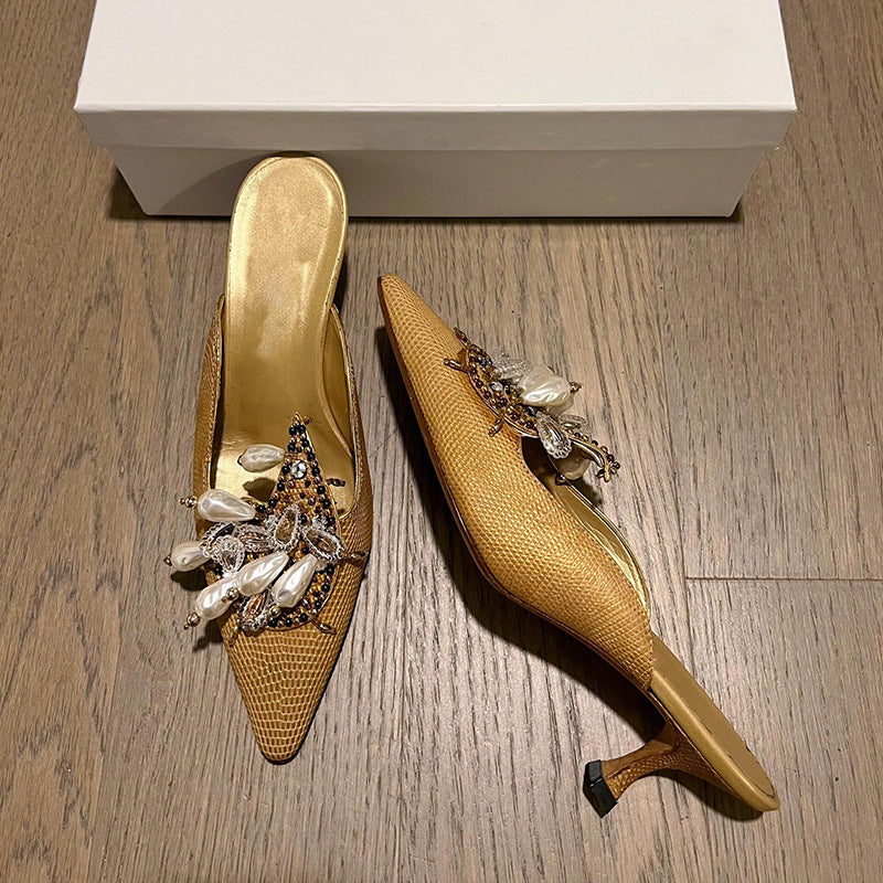 Women's Gold Closed Toe Slippers