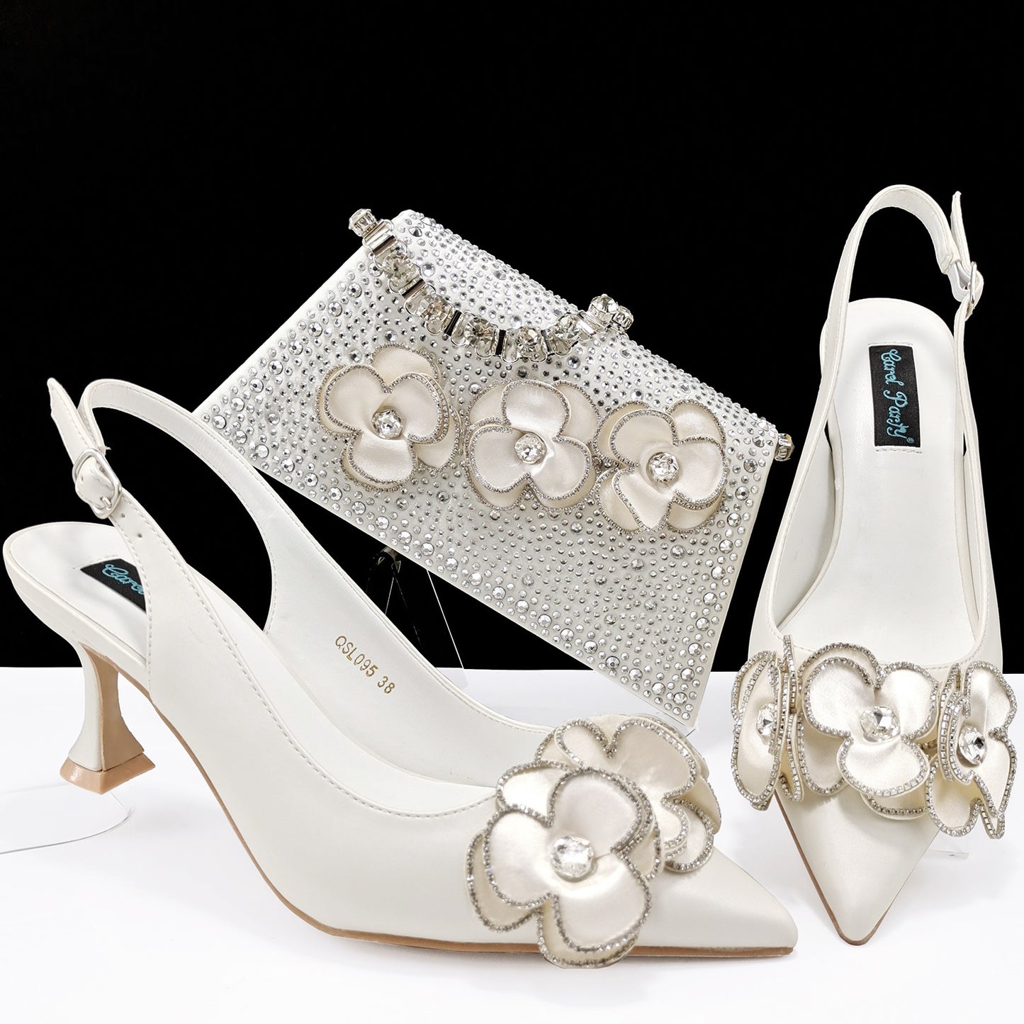 Women's Pointed Toe Shoes Bag Set Handmade Flower Decoration Simple Banquet Style