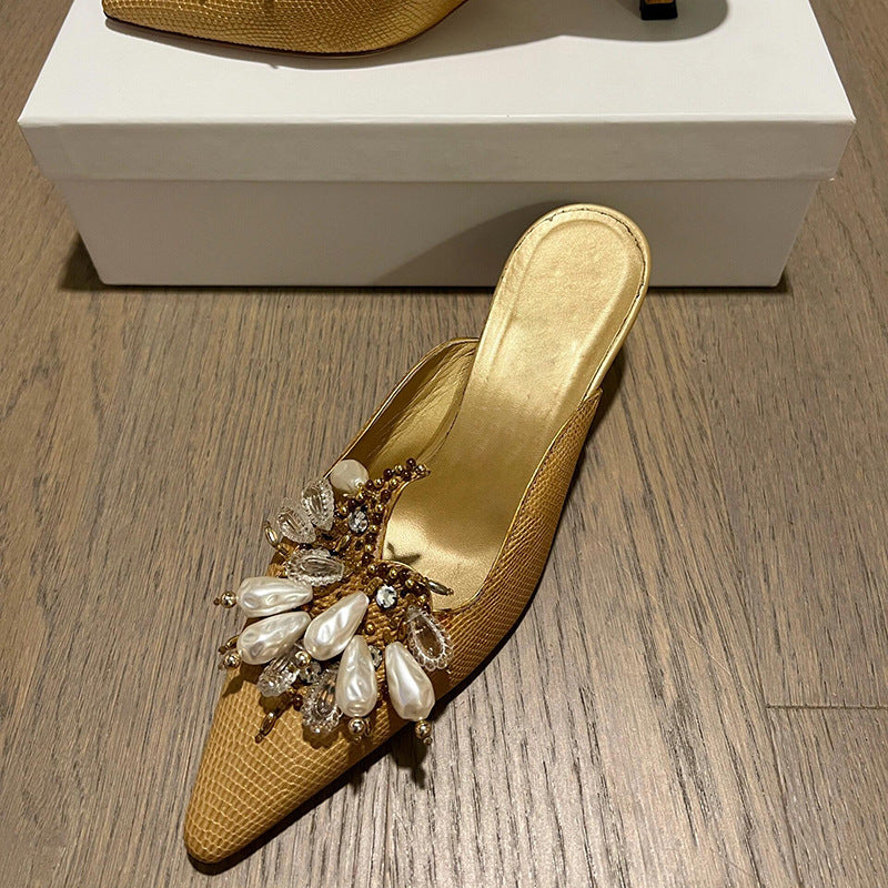 Women's Gold Closed Toe Slippers