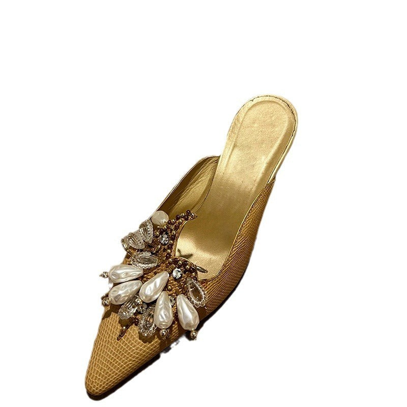 Women's Gold Closed Toe Slippers